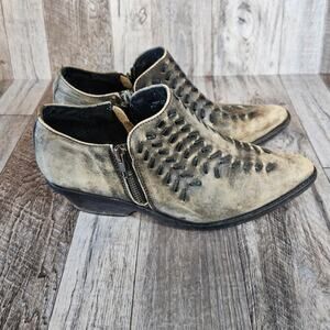 Free People Leather Boots Indio Boho Western Cowgirl Size 38 7.5 Ankle Zip Rodeo